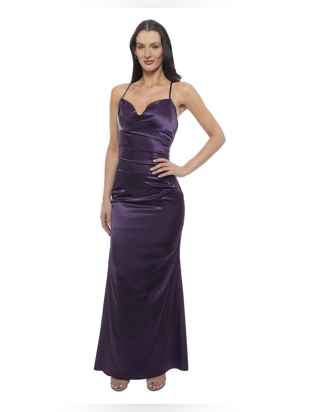 Juniors' size 3-4 Purple dress Jump Apparel Cowl Neck Satin Gown prom formal
